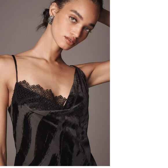 By Anthropologie Cowl-Neck Slip Dress size SP PS petite size new black - Picture 2 of 4